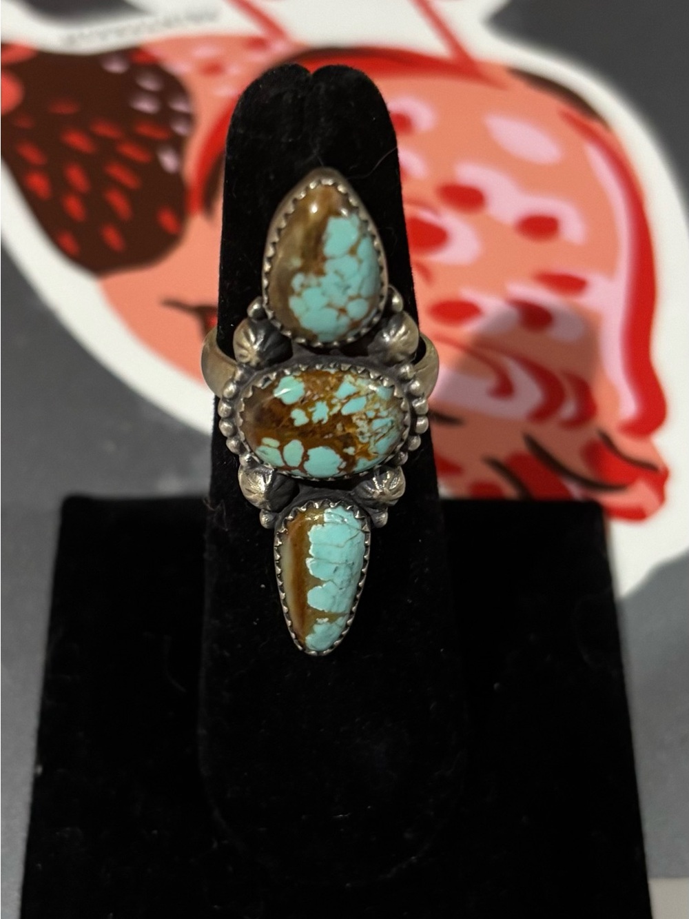 Navajo Turquoise & Sterling Silver Ring, adjustable band